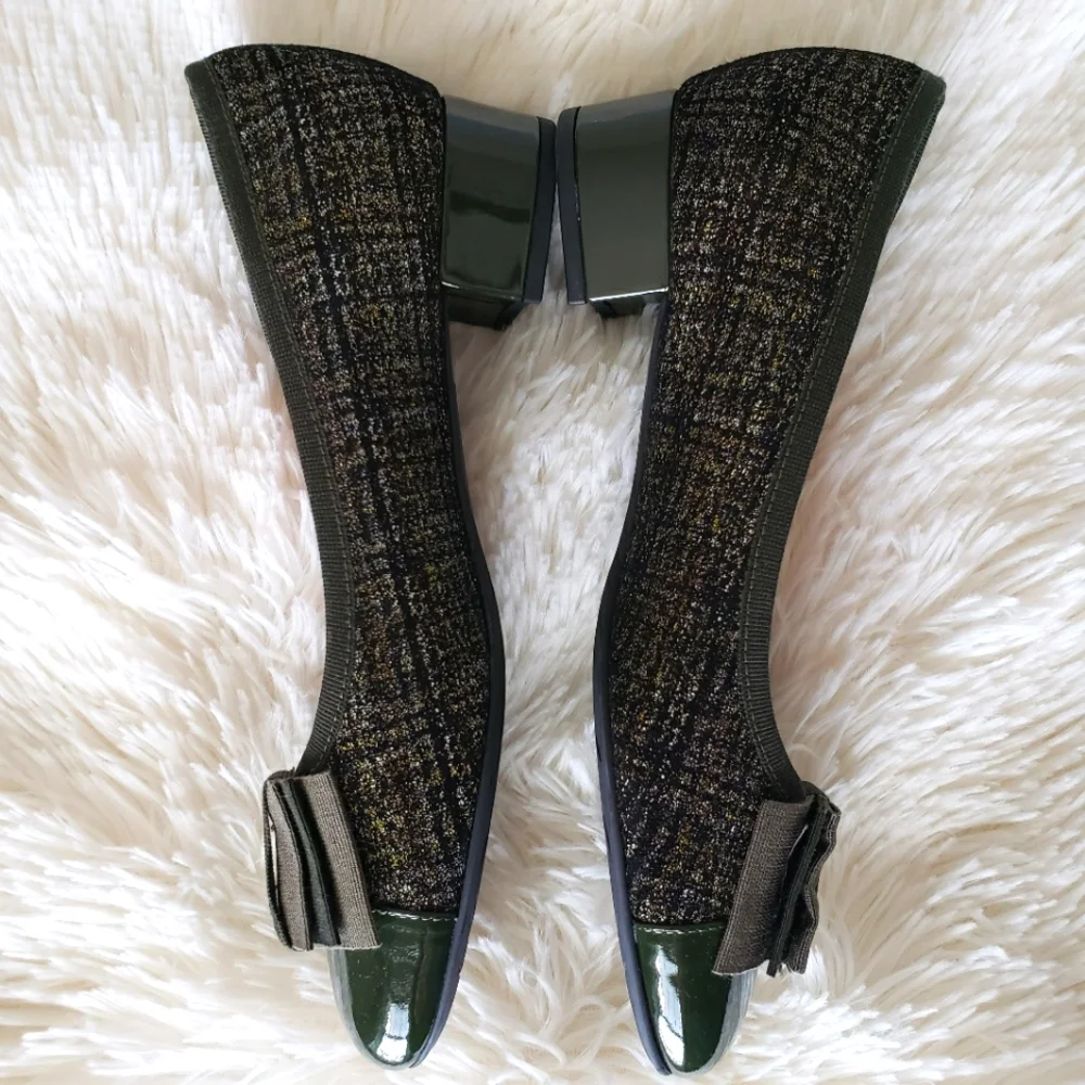 FERCA 81 Italian Genuine Leather Cap Toe Low Heel Green Tweed Pump--NEW--7.5 - Picture 10 of 16